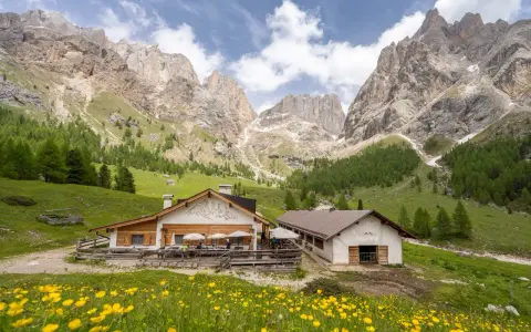 Malga Contrin, un rifugio alpino incastonato tra le maestose Dolomiti, raggiungibile con sentieri panoramici.