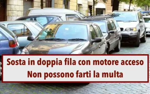 Auto in seconda fila strada, motore acceso. Non ti multano se aspetti poco.