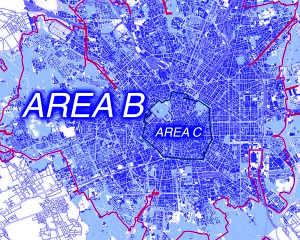 Mappa di Milano con le zone a traffico limitato: Area B e Area C, che rappresentano i pedaggi urbani di Milano.