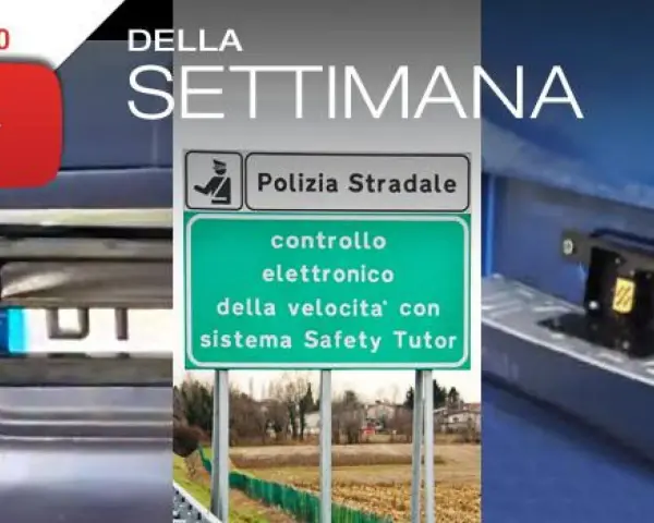 Segnaletica stradale per controllo elettronico velocità con sistema Safety Tutor. La targa prova moto è visibile in primo piano.