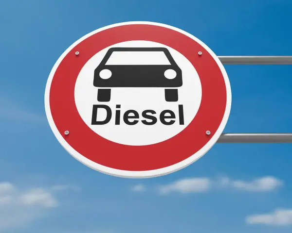 Segnale di divieto per auto diesel. Ci si interroga su euro 4 diesel fino a quando possono circolare.