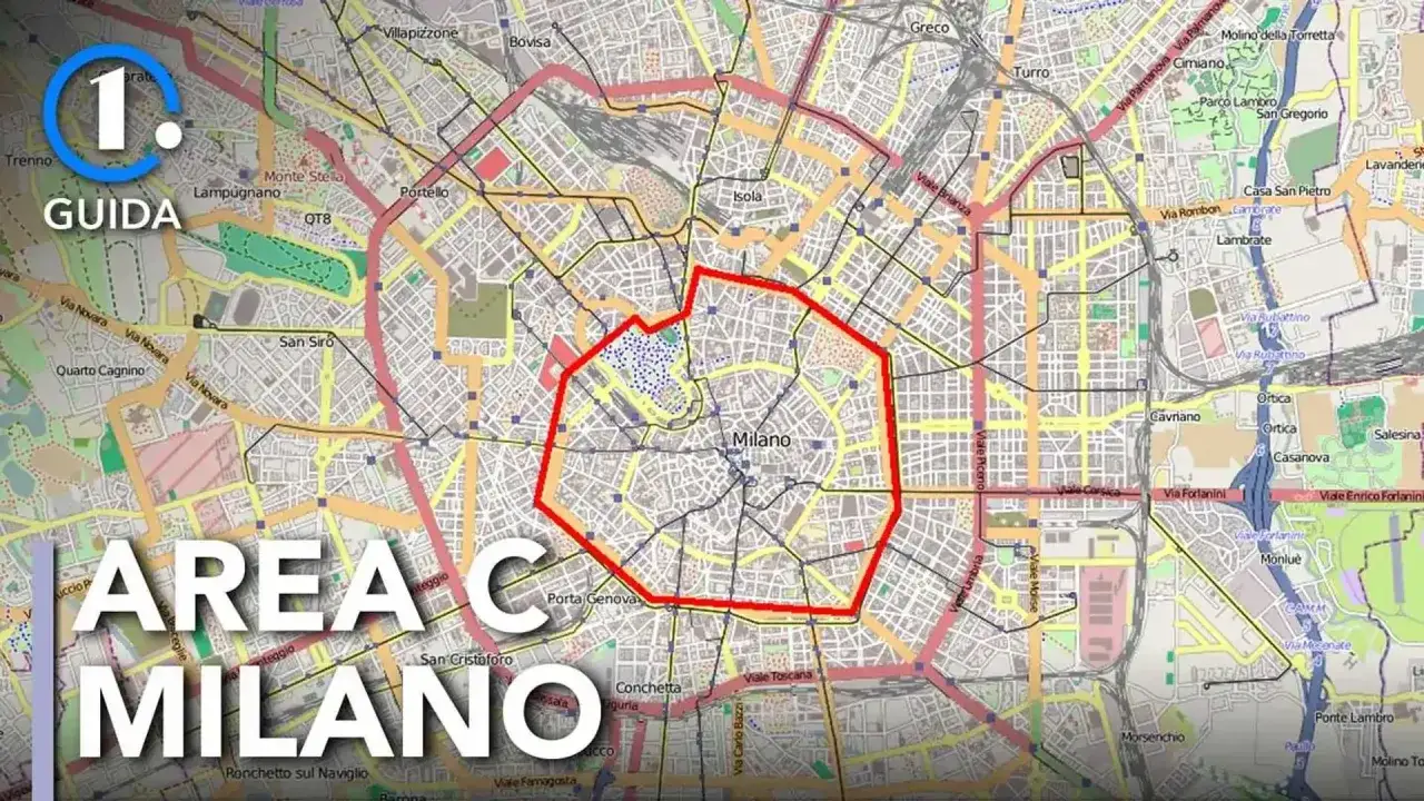 Mappa di Milano con evidenziata l'Area C, utile per conoscere gli orari ZTL Milano.