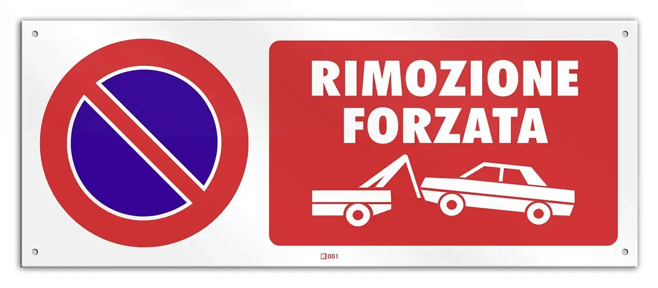 Cartello con simbolo di divieto di sosta sul marciapiede e scritta 